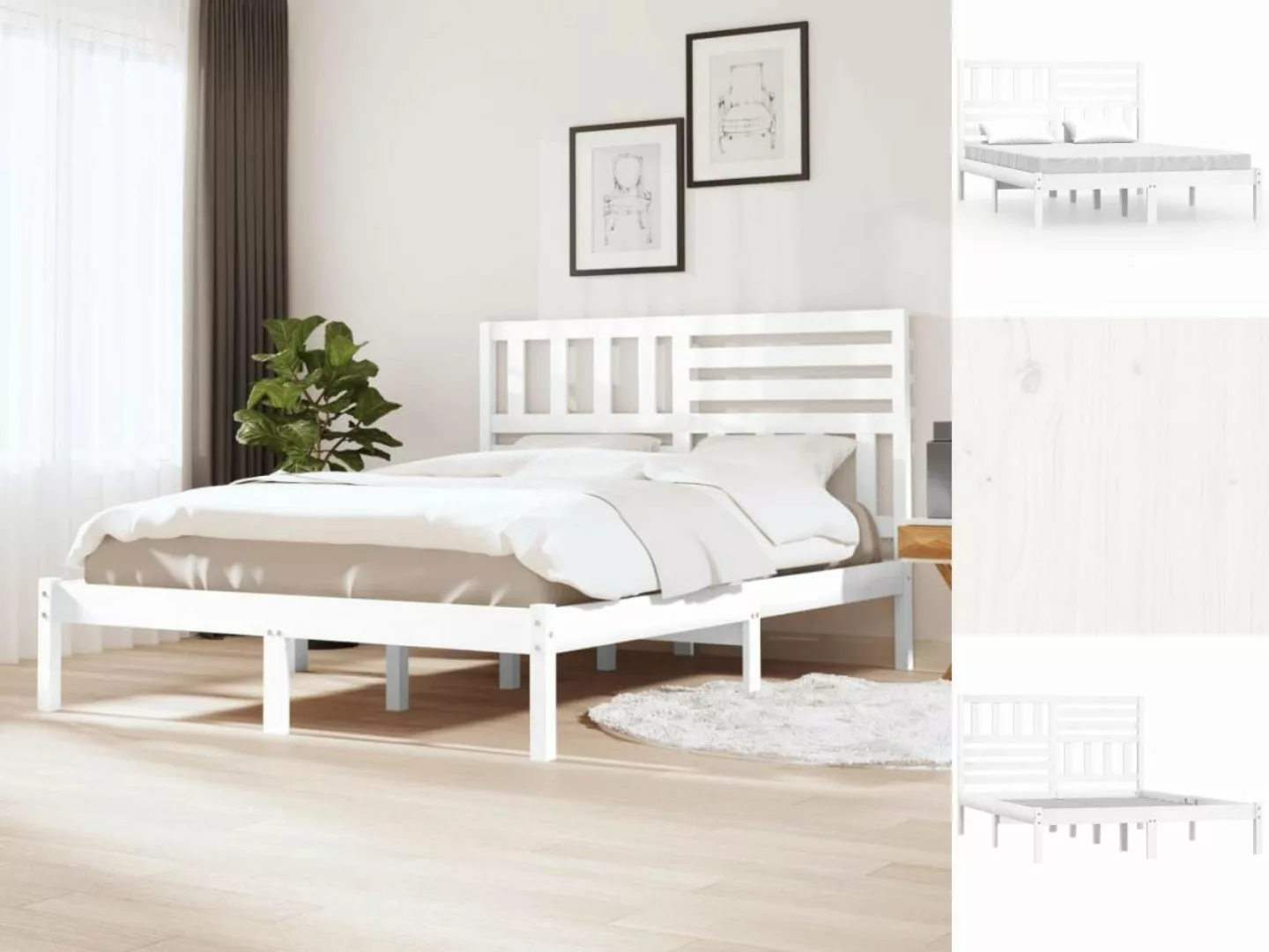 vidaXL Bettgestell Massivholzbett Weiß Kiefer 140x200 cm Bett Bettrahmen Be günstig online kaufen