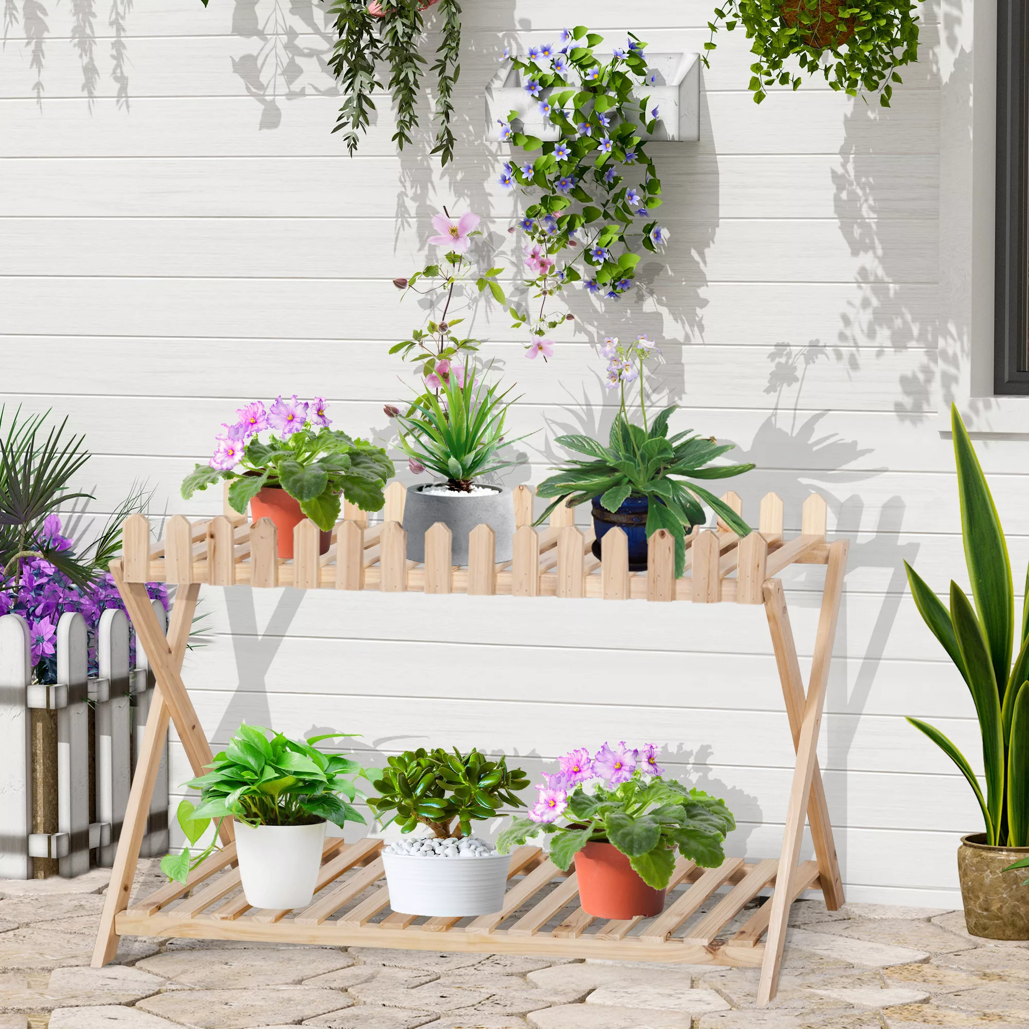 Outsunny Blumenregal aus Holz  2-stufiger Pflanzenständer, Blumenständer, N günstig online kaufen