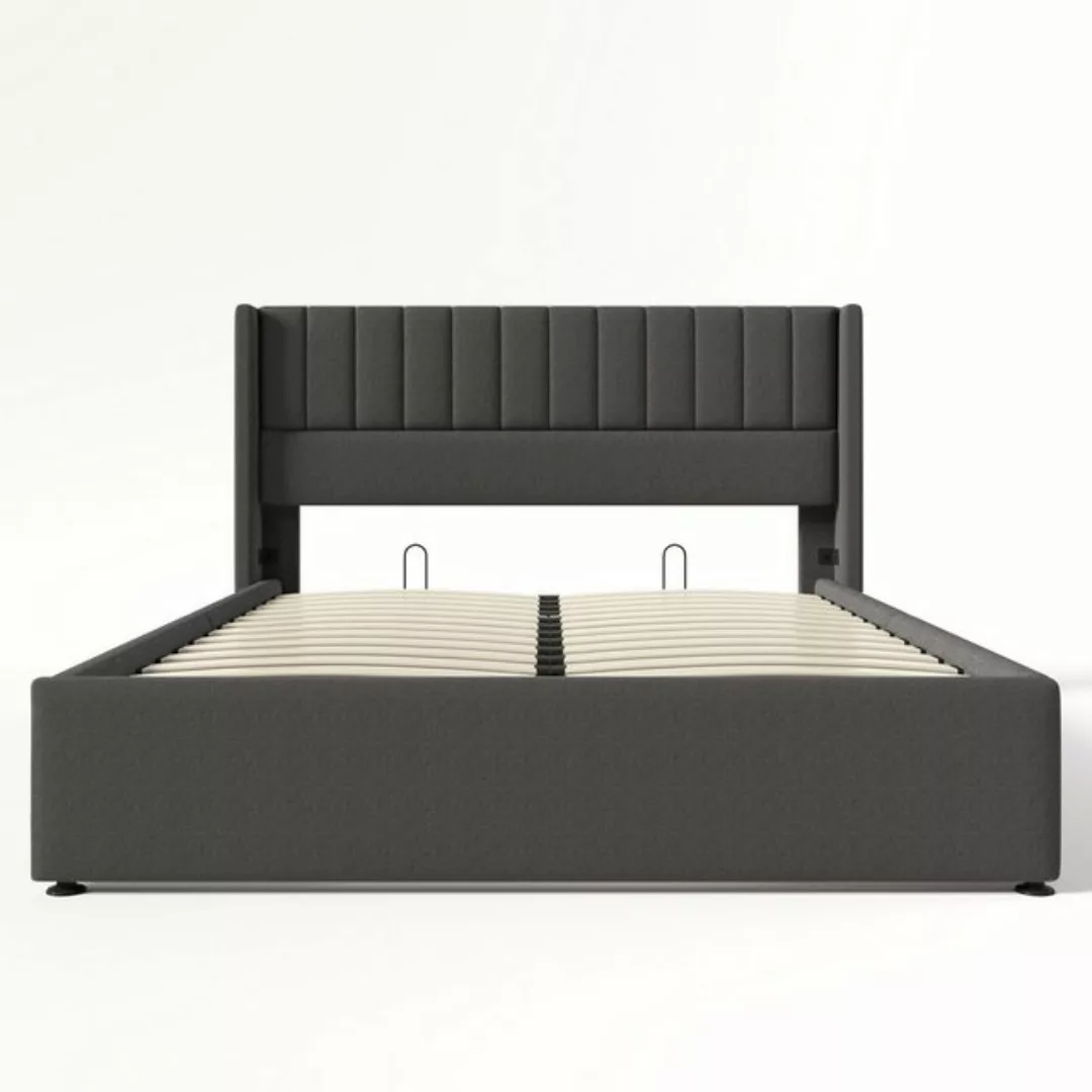 Gotagee Polsterbett Doppelbett mit Stauraum+Lattenrost Leinen Beige/Grau fl günstig online kaufen