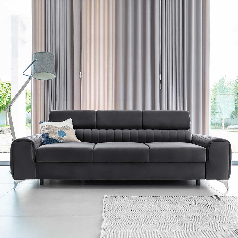 Schlafsofa Couch in Dunkelgrau aus Velours günstig online kaufen