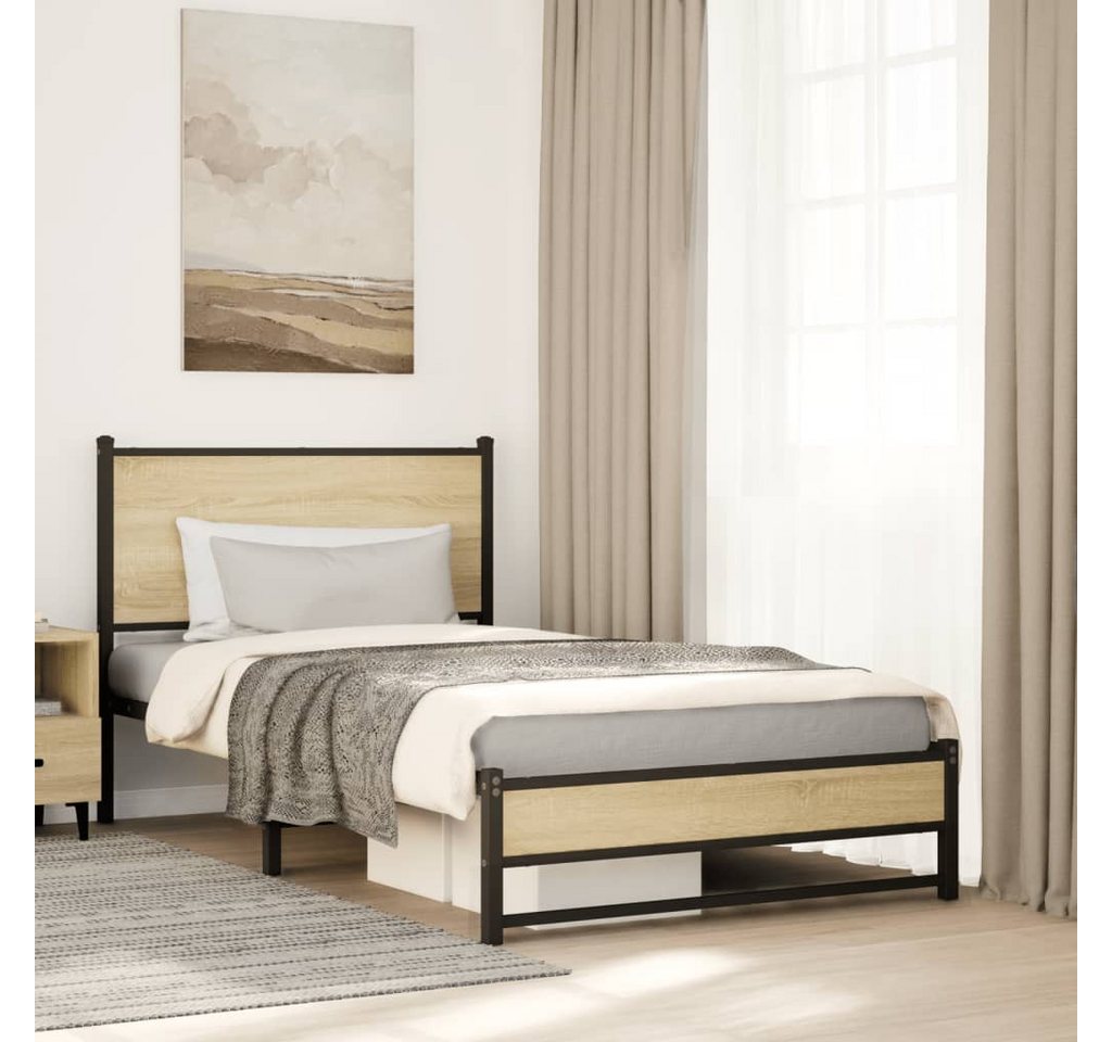 vidaXL Bett, Metallbett ohne Matratze Sonoma-Eiche 100x200 cm günstig online kaufen