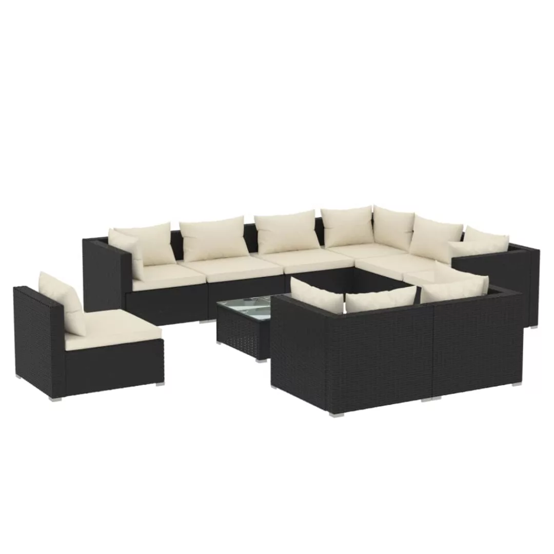 Vidaxl 10-tlg. Garten-lounge-set Mit Kissen Poly Rattan Schwarz günstig online kaufen