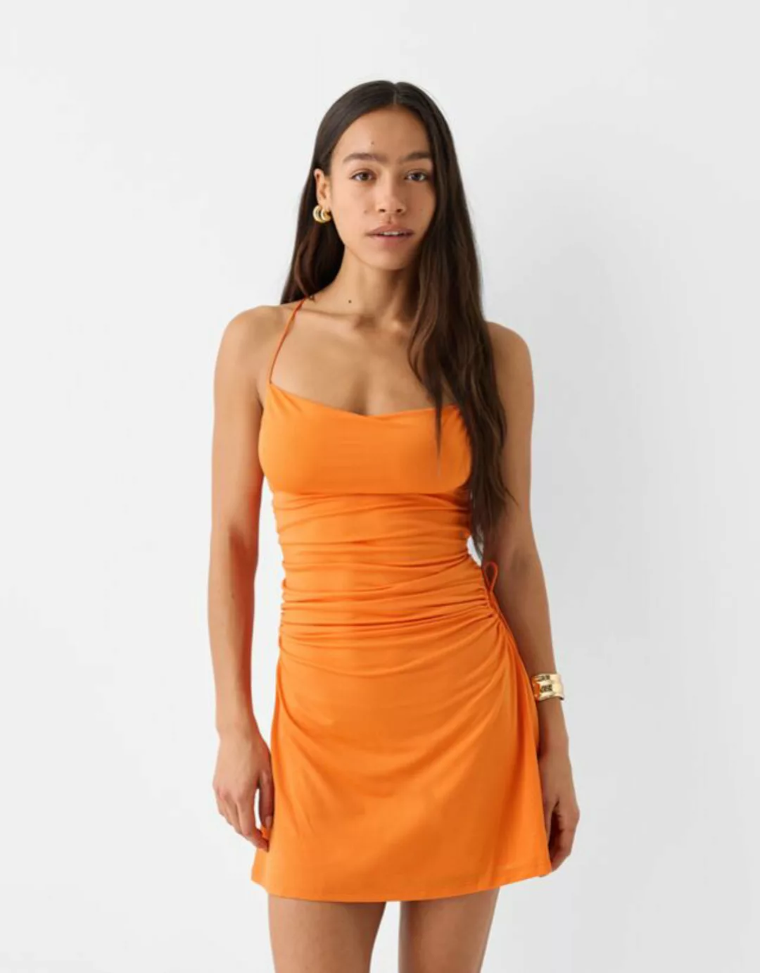 Bershka Drapiertes Minikleid Damen M Orange günstig online kaufen
