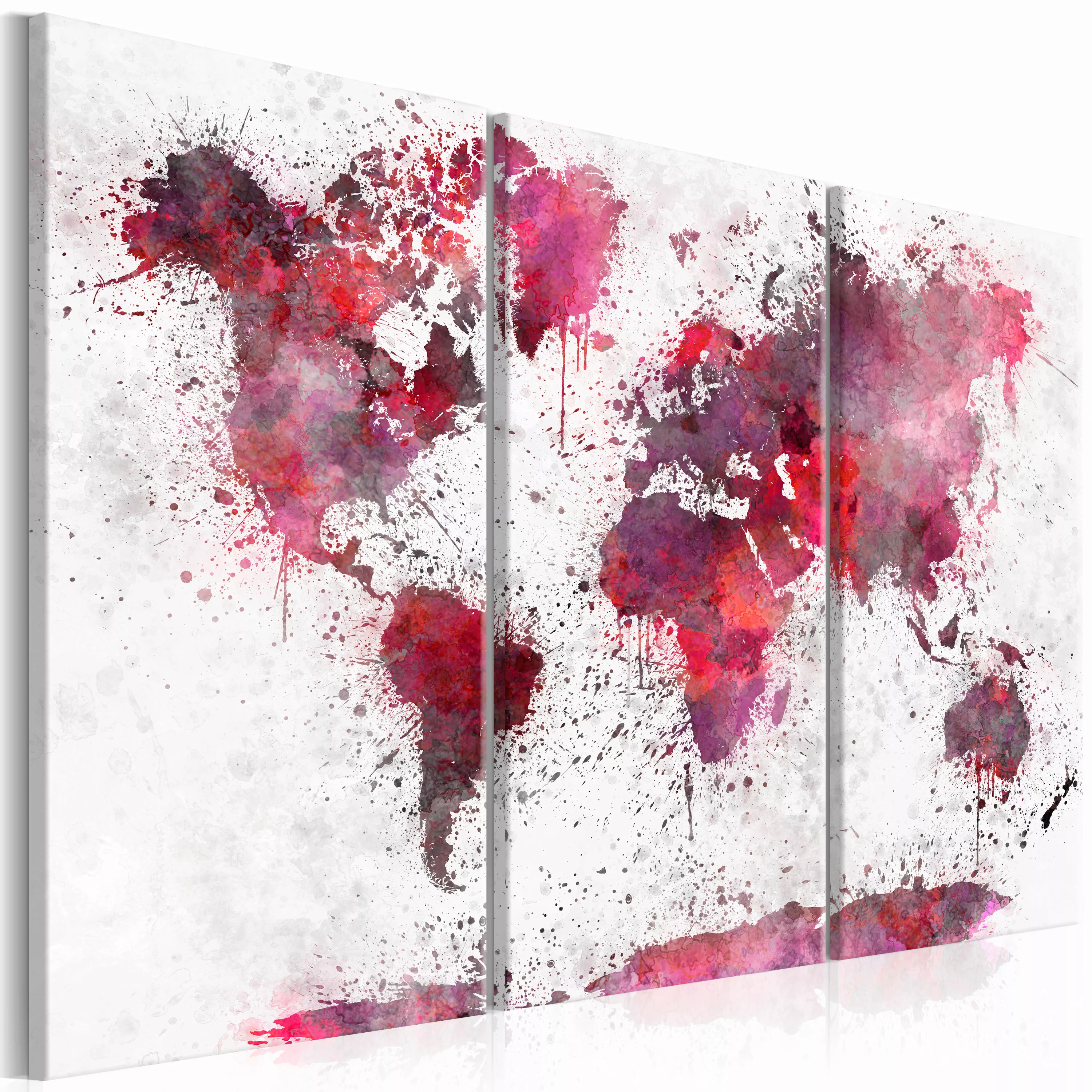 Wandbild - World Map: Red Watercolors (3 Parts) günstig online kaufen