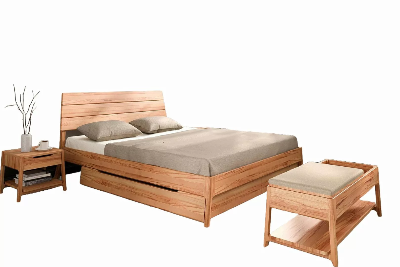 Natur24 Einzelbett Bett Swig 1 Sonderlänge 80x210 Kernbuche Holzkopfteil un günstig online kaufen