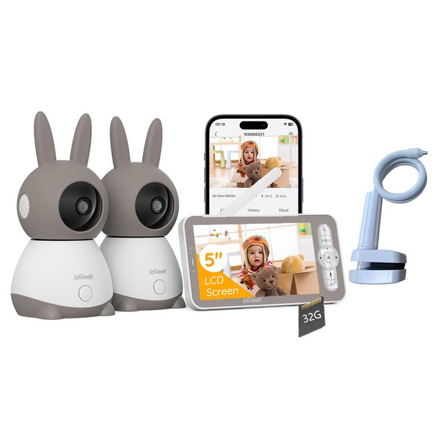 ieGeek Babyphone Babyphone mit 2 Kamera 2K/3MP 5 Zoll mit Halterung mit 32G günstig online kaufen