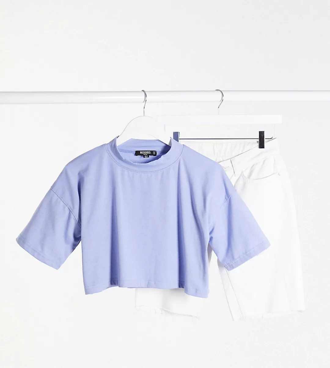 Missguided Petite – Kurz geschnittenes T-Shirt in Blau, Kombiteil günstig online kaufen