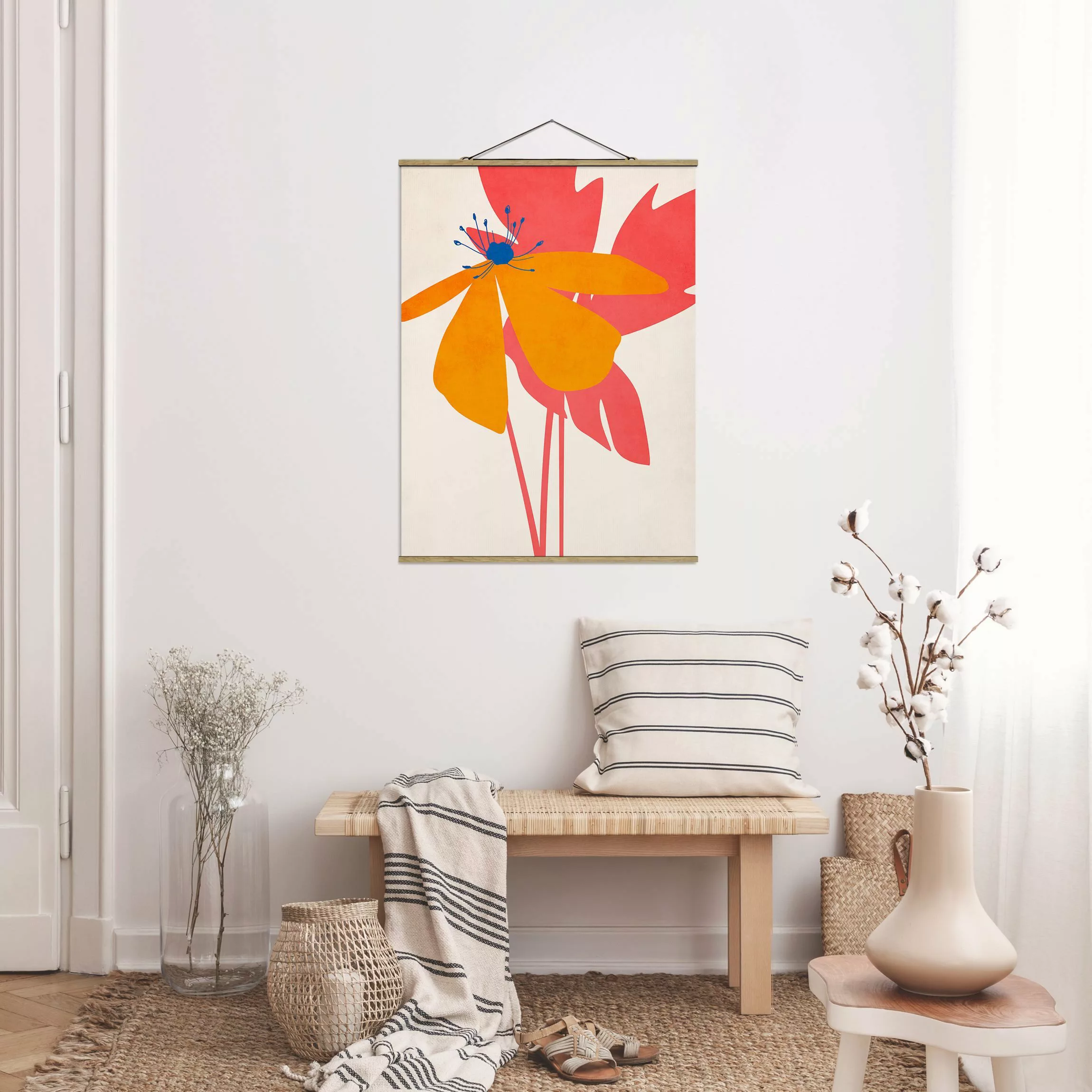 Stoffbild mit Posterleisten Florale Schönheit Rosa und Orange günstig online kaufen