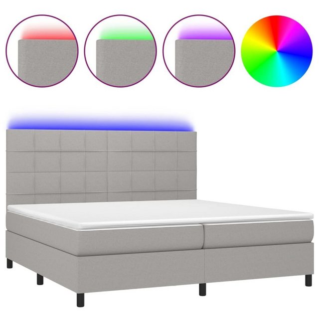 vidaXL Bettgestell Boxspringbett mit Matratze LED Hellgrau 200x200 cm Stoff günstig online kaufen