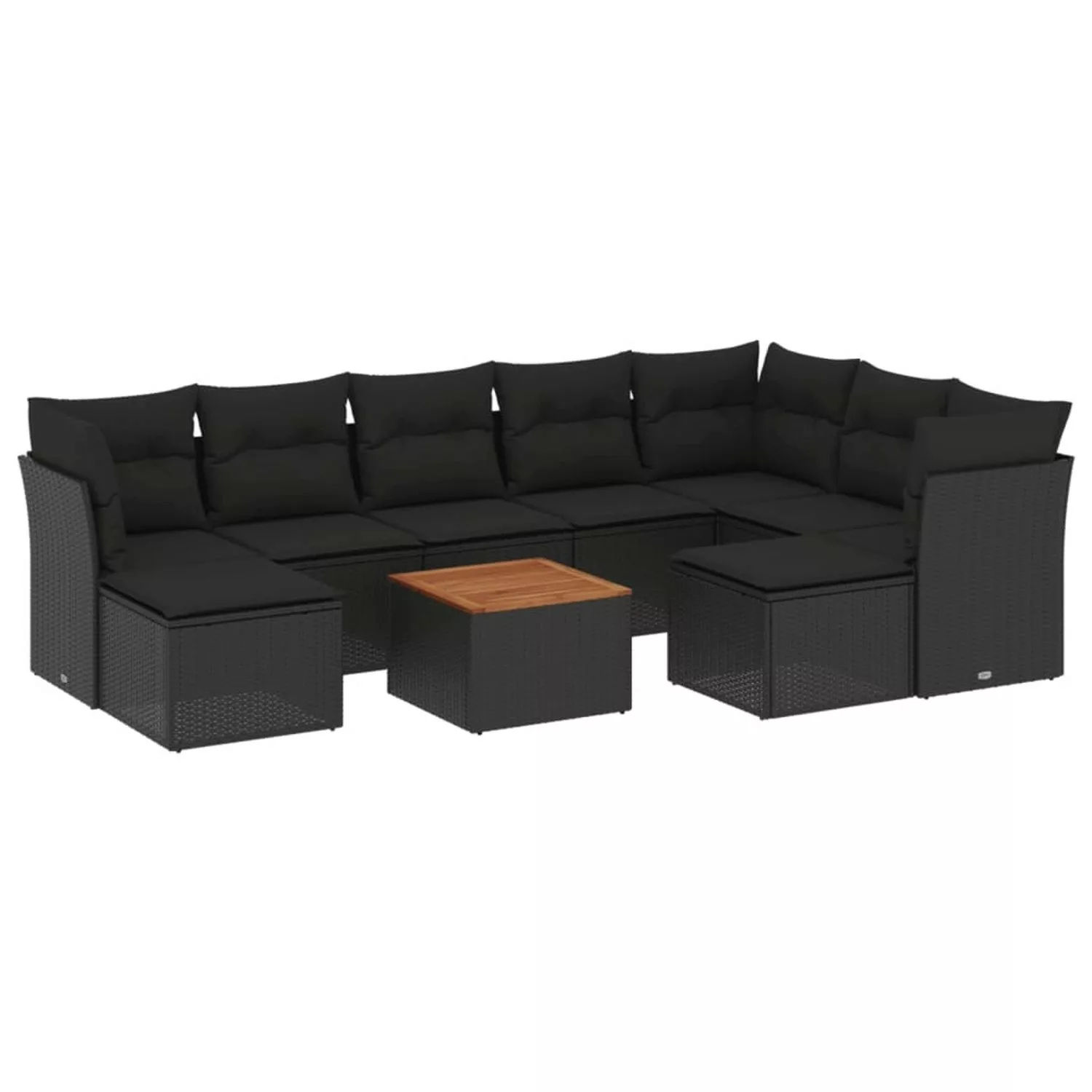 vidaXL 10-tlg Garten-Sofagarnitur mit Kissen Schwarz Poly Rattan Modell 94 günstig online kaufen