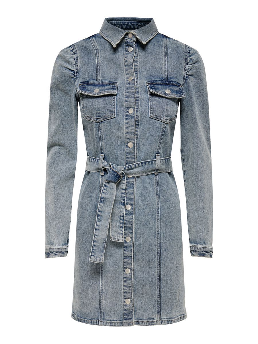 ONLY Einfarbiges Bindegürtel- Jeanskleid Damen Blau günstig online kaufen