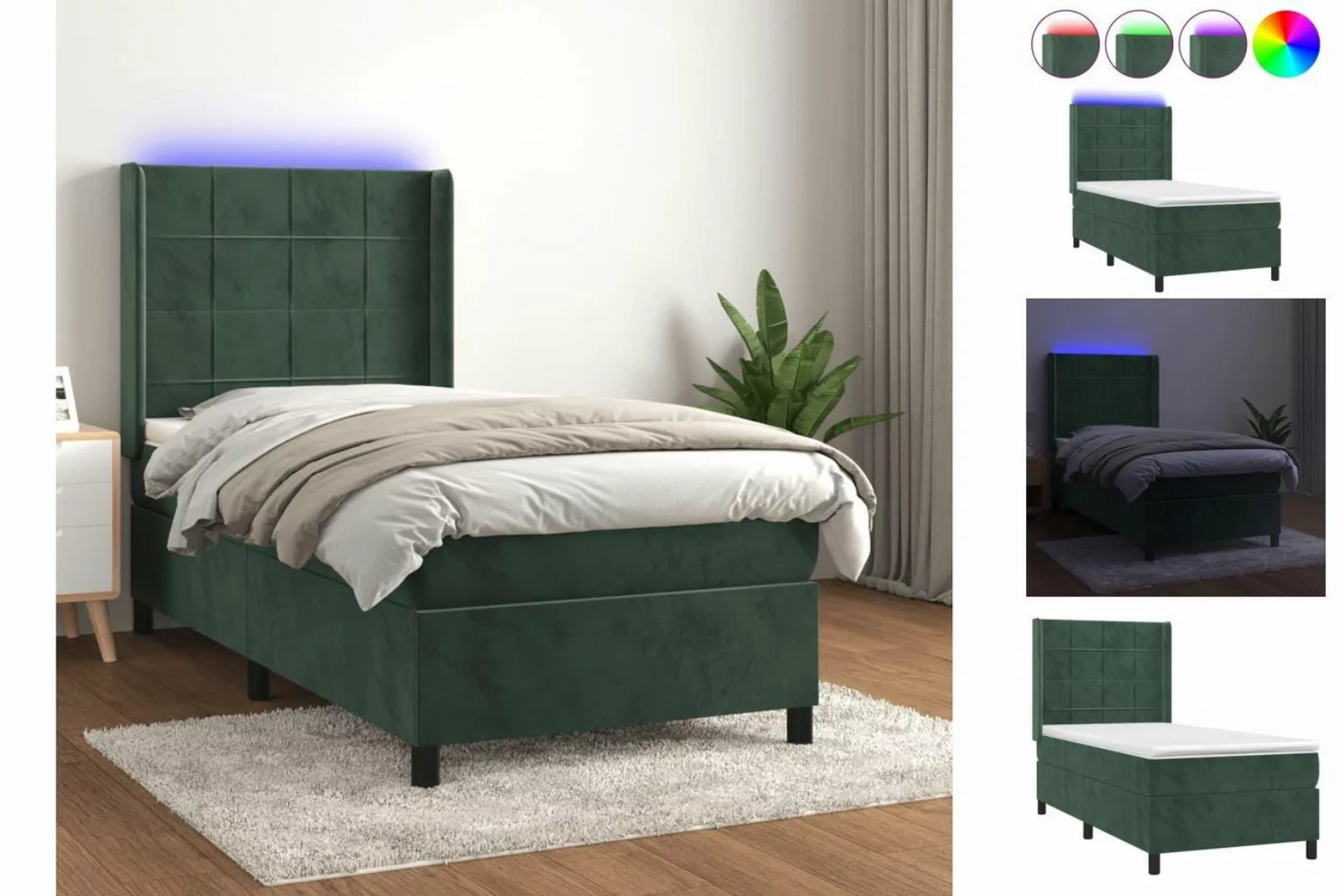 vidaXL Boxspringbett Boxspringbett mit Matratze LED Dunkelgrün 100x200 cm S günstig online kaufen