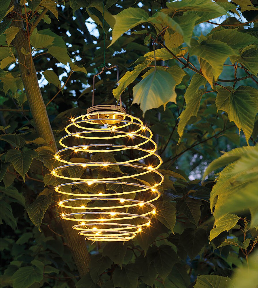 LED Lampion Solar Metall Spirale Weiß Laterne zum Aufhängen Warmweiß Ø 22cm günstig online kaufen