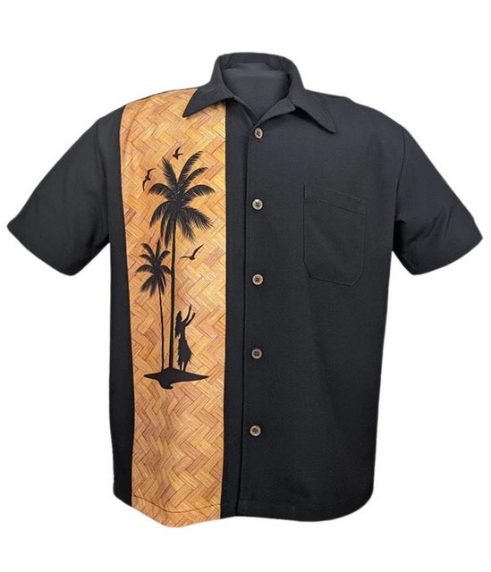 Steady Clothing Kurzarmhemd Hula Palm Schwarz Bowling Shirt Vintage Retro R günstig online kaufen