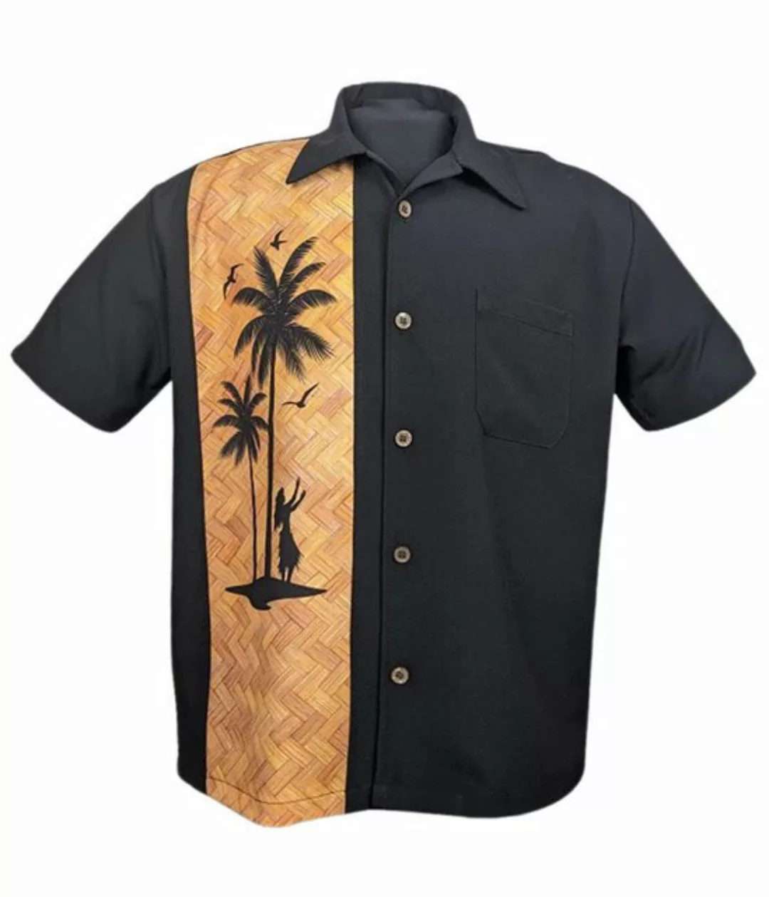 Steady Clothing Kurzarmhemd Hula Palm Schwarz Bowling Shirt Vintage Retro R günstig online kaufen