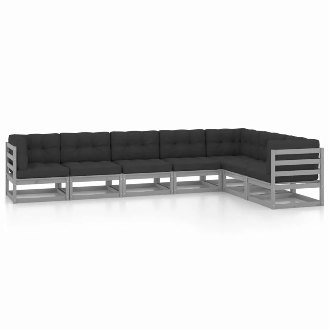 7-tlg. Garten-lounge-set Mit Kissen Grau Kiefer Massivholz günstig online kaufen