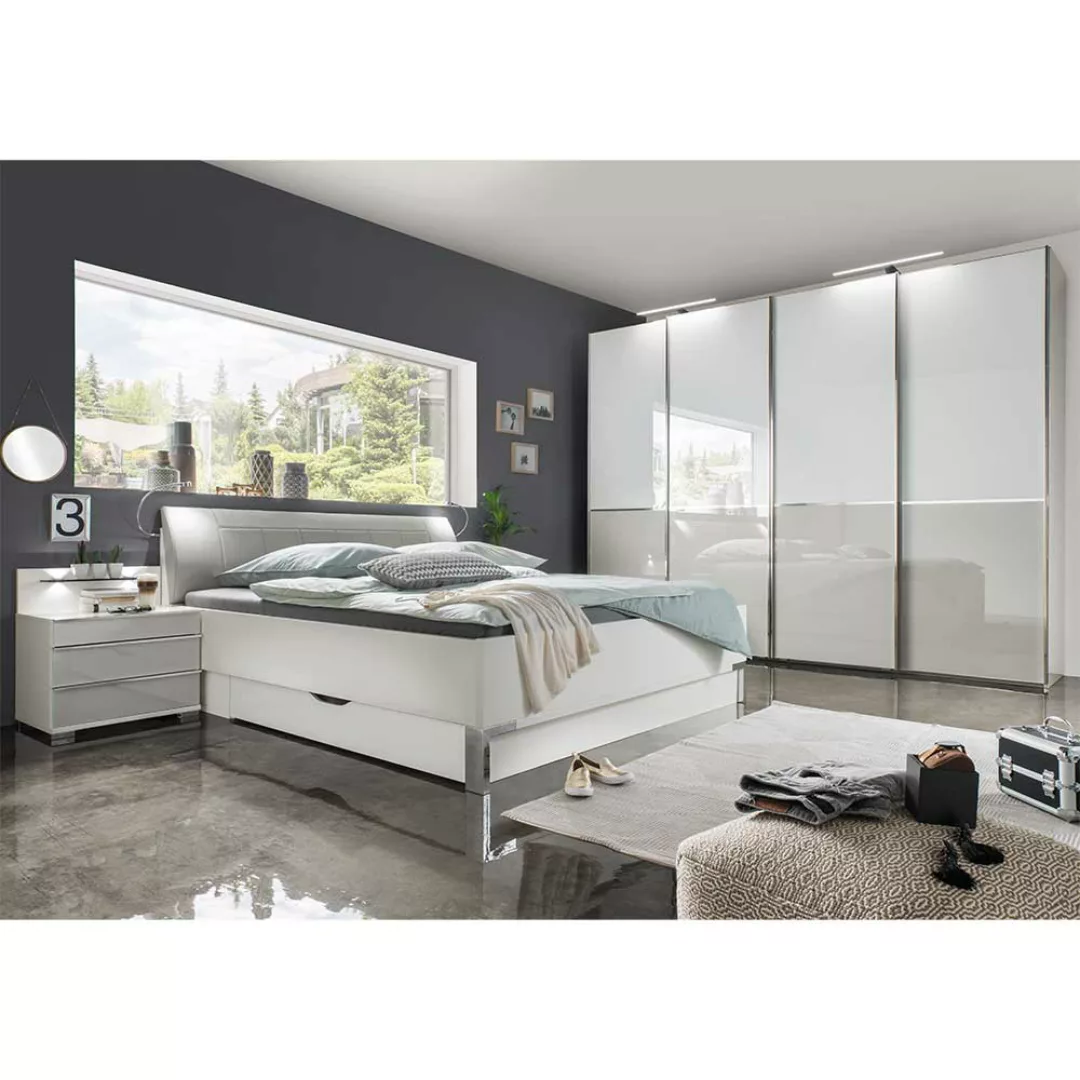 Schlafzimmerkomplettset in Weiß und Hellgrau LED Beleuchtung (vierteilig) günstig online kaufen