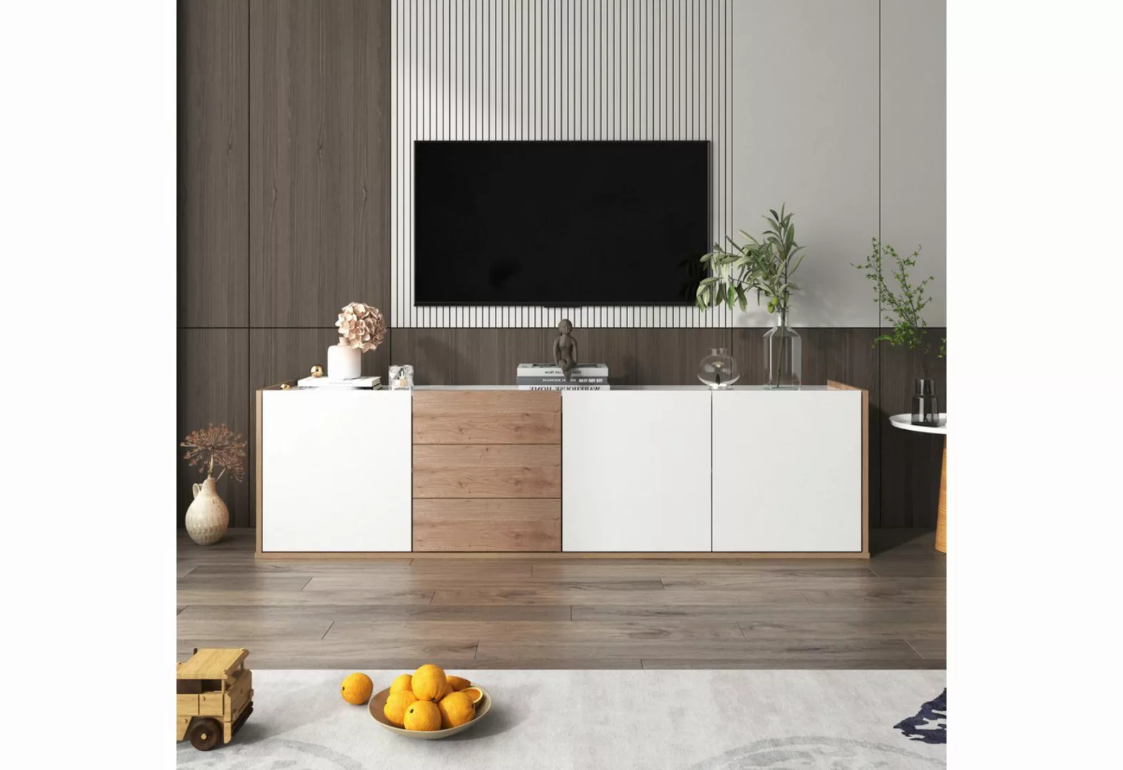 WISHDOR TV-Schrank Lowboard Fernsehtisch (mit 3 Schubladen und 3 Türen) mit günstig online kaufen