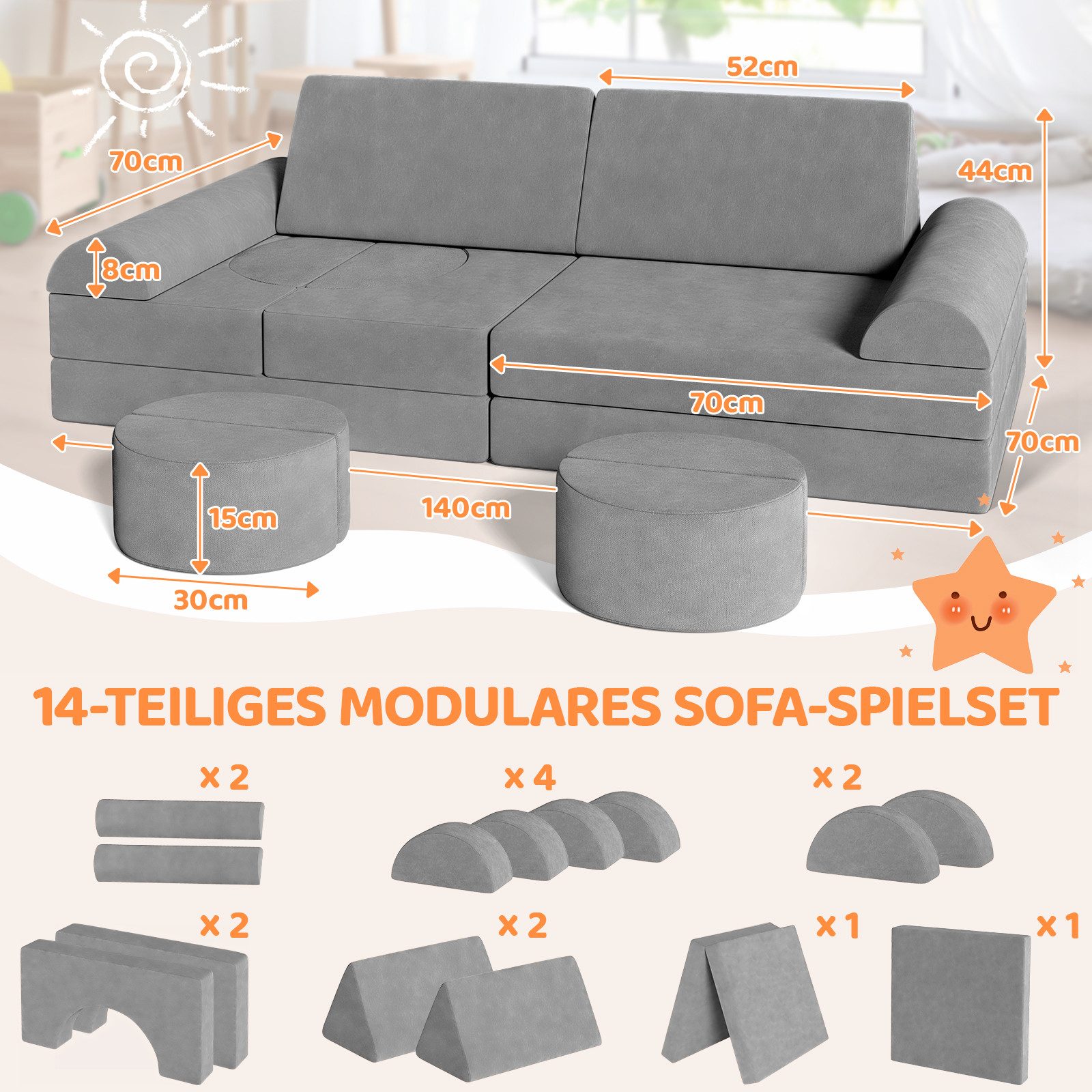 TLGREEN Kindersofa Modulare Kinderspielcouch, Spielsofa für günstig online kaufen