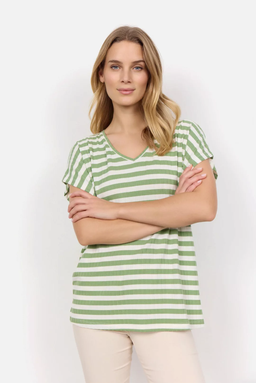 soyaconcept Kurzarmshirt SC-KAIZA 3 T-Shirt, Basicmit V-Ausschnitt und Stre günstig online kaufen