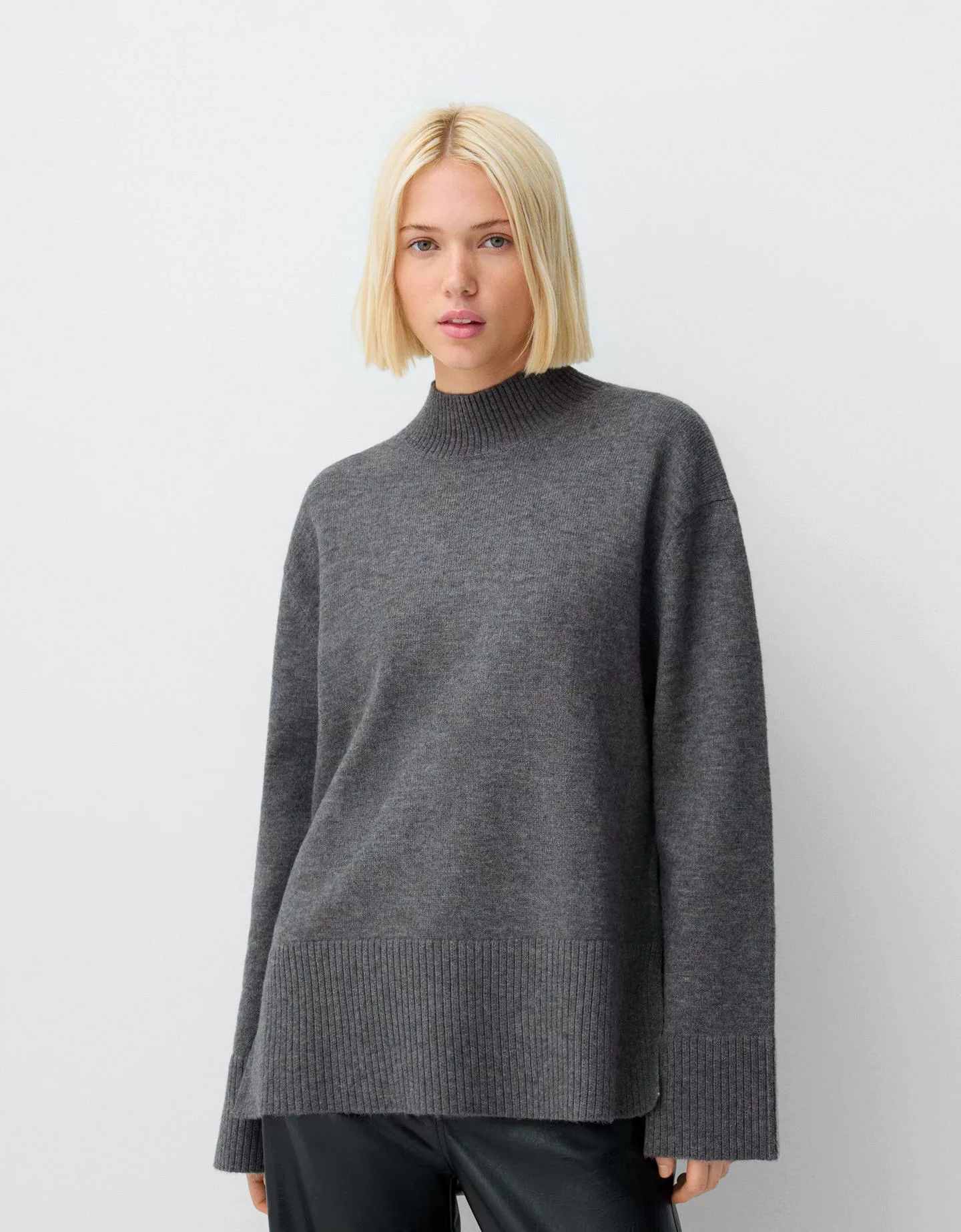 Bershka Rollkragenpullover Damen L Dunkelgrau günstig online kaufen