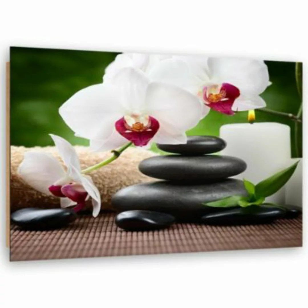 FEEBY® Kunst schwarze Steine und weiße Orchidee Leinwandbilder bunt Gr. 60 günstig online kaufen
