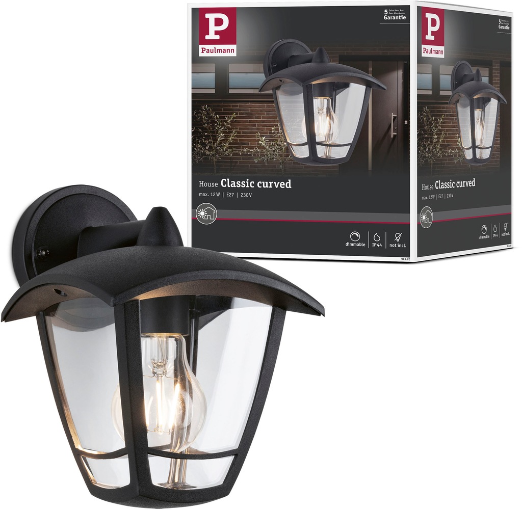 Paulmann LED Außen-Wandleuchte "Outdoor 230V Classic curved IP44 E27 Klargl günstig online kaufen