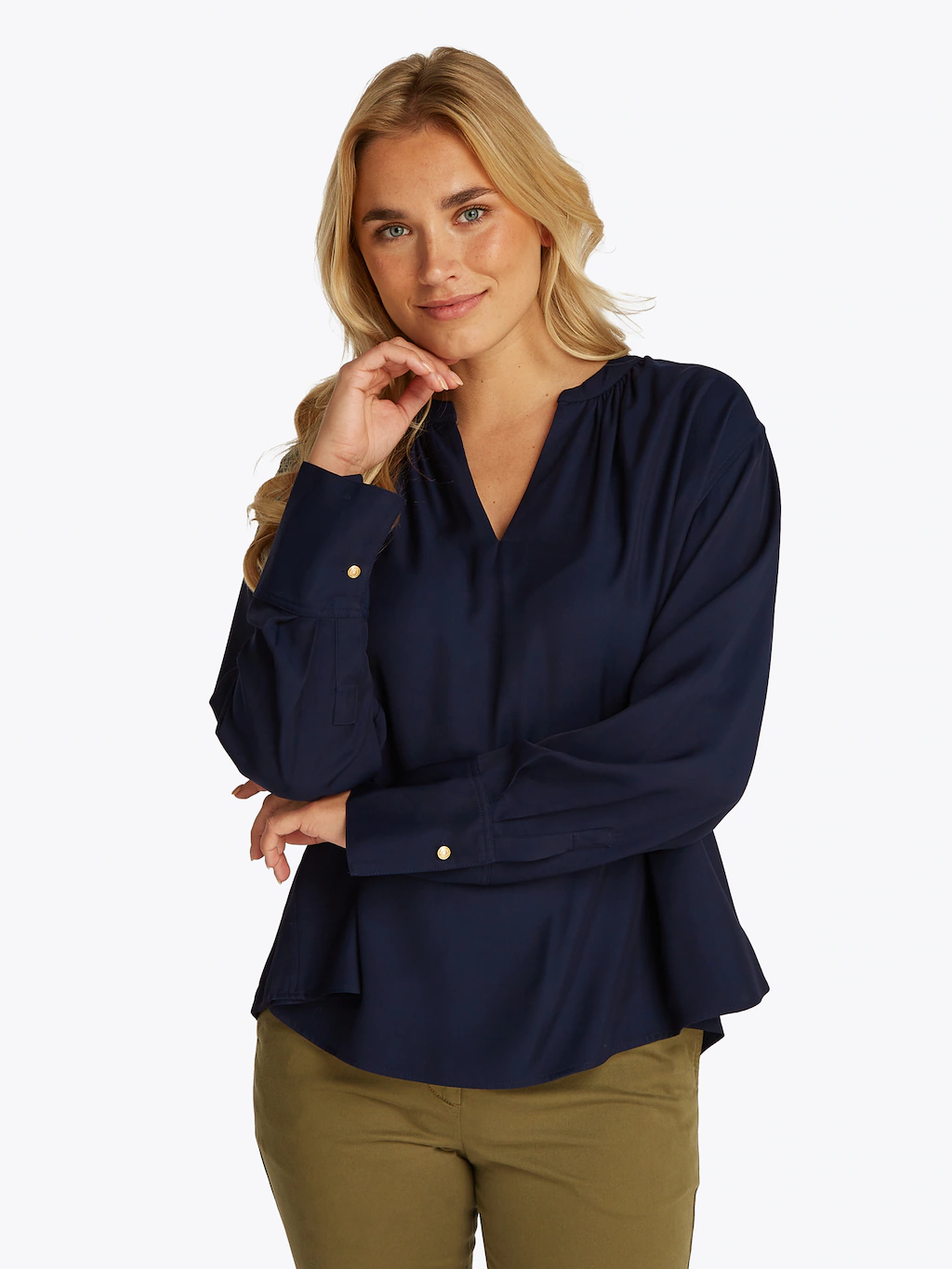 Tommy Hilfiger Curve Klassische Bluse "CRV SOFT VIS V NECK LS BLOUSE", in G günstig online kaufen