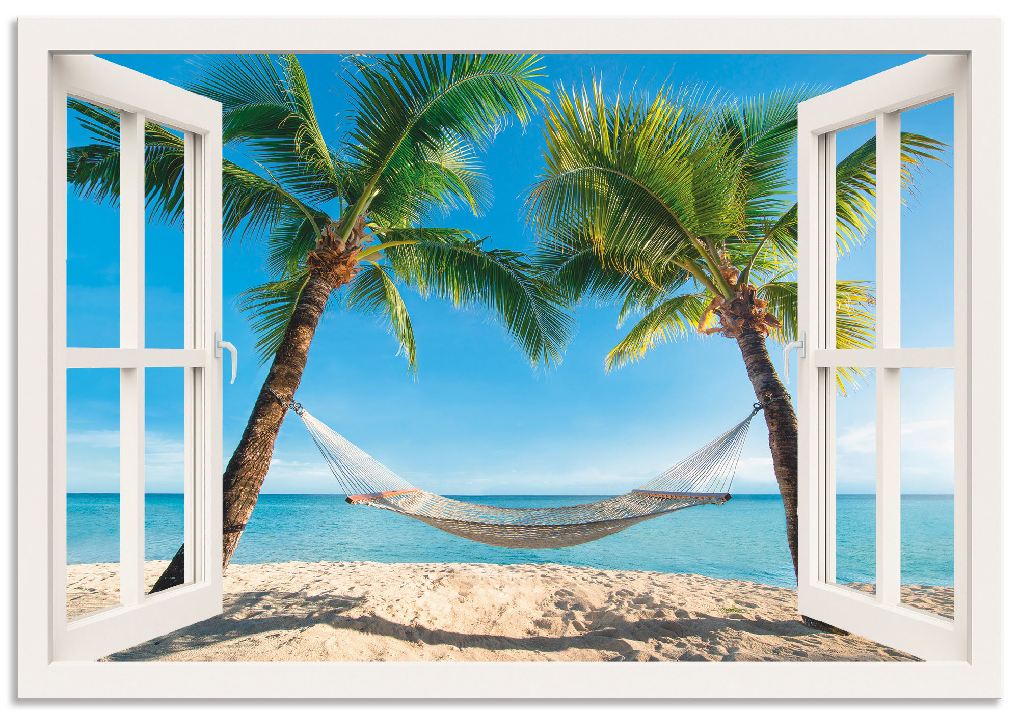 Artland Wandbild »Fensterblick Palmenstrand Karibik«, Amerika, (1 St.), als günstig online kaufen