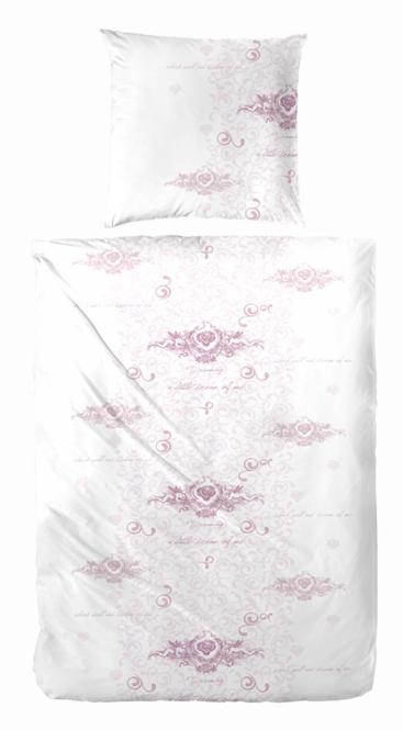 135x200+80x80 Baumwoll-Druckbettwäsche Weiß / Rosa 12132006-004 günstig online kaufen