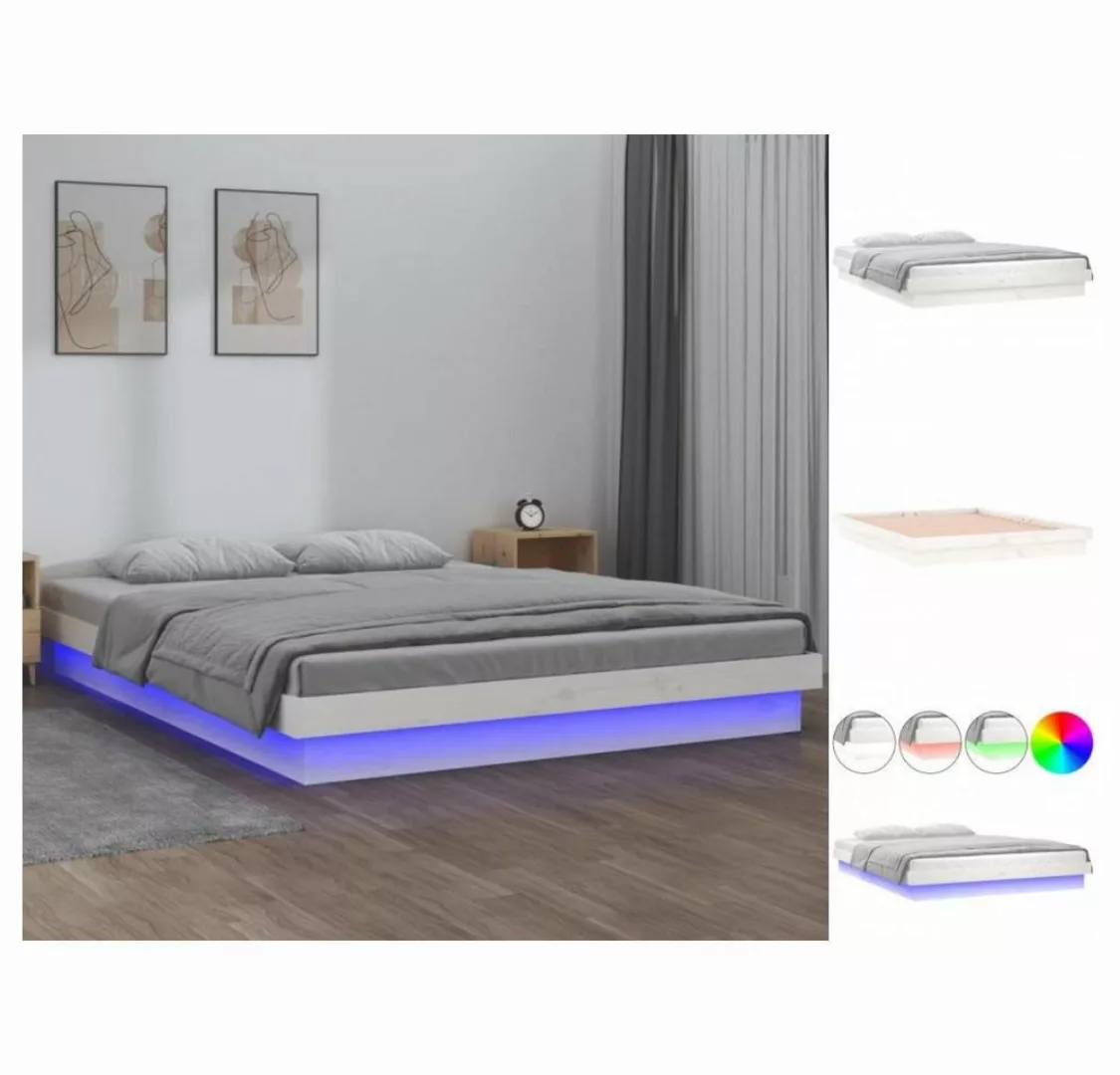 vidaXL Bettgestell Massivholzbett mit LEDs Weiß 135x190 cm 4FT6 Double Bett günstig online kaufen