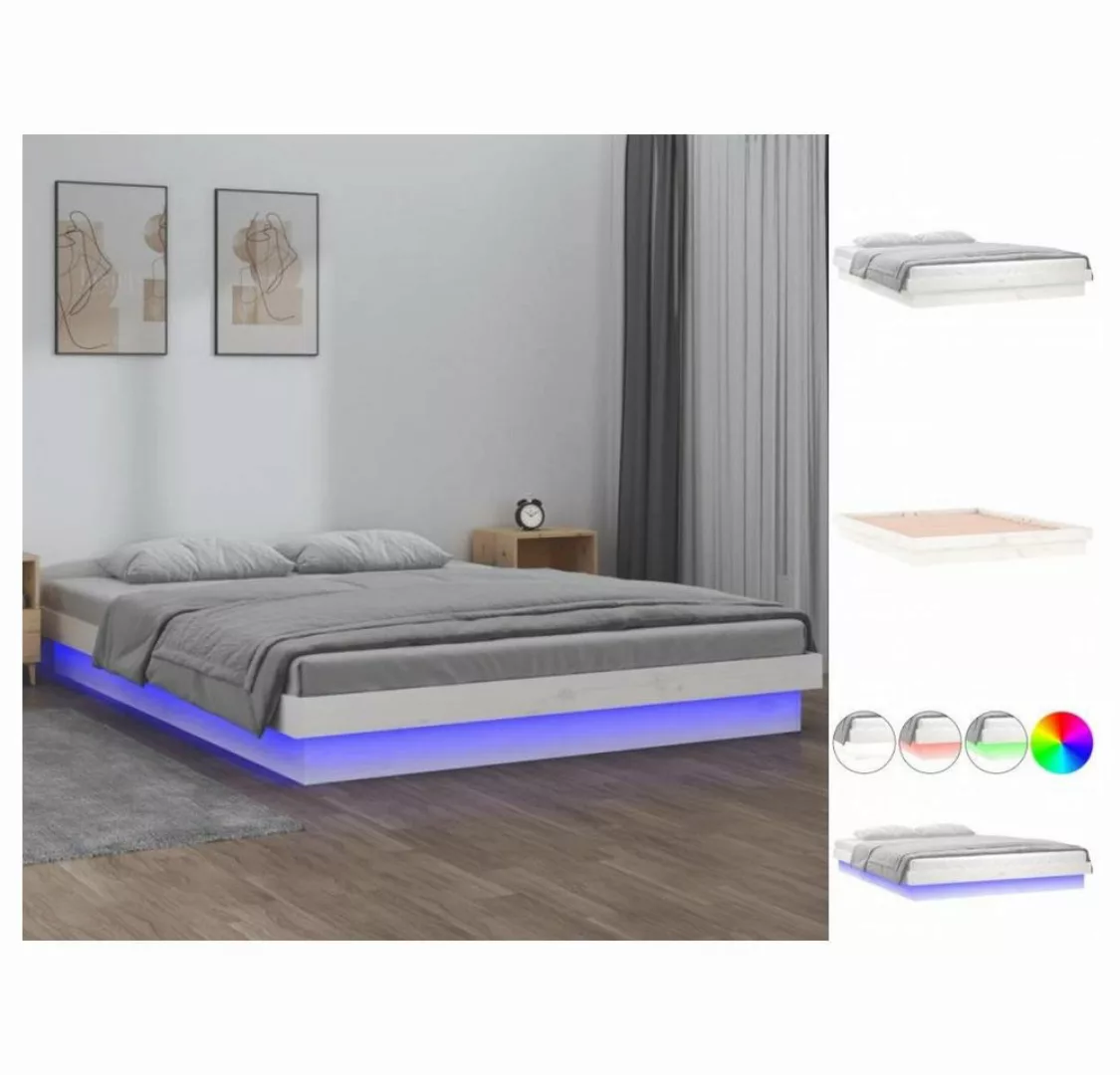 vidaXL Bettgestell Massivholzbett mit LEDs Weiß 150x200 cm 5FT King Size Be günstig online kaufen