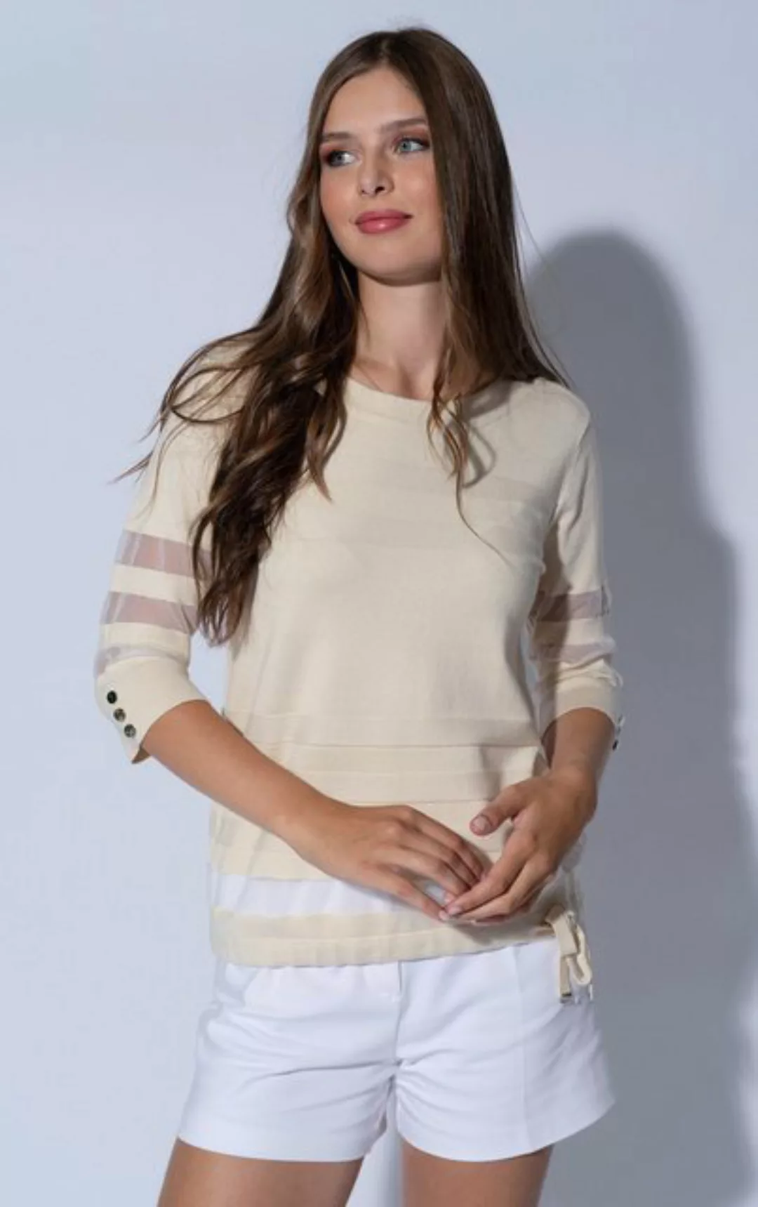 Passioni 3/4 Arm-Pullover Pullover in Beige mit 3/4 Ärmeln und transparente günstig online kaufen