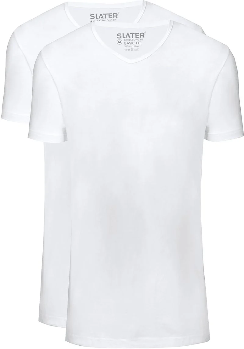 Slater 2er-Pack T-shirt Basic Extra Lang V-Ausschnitt Weiß - Größe L günstig online kaufen