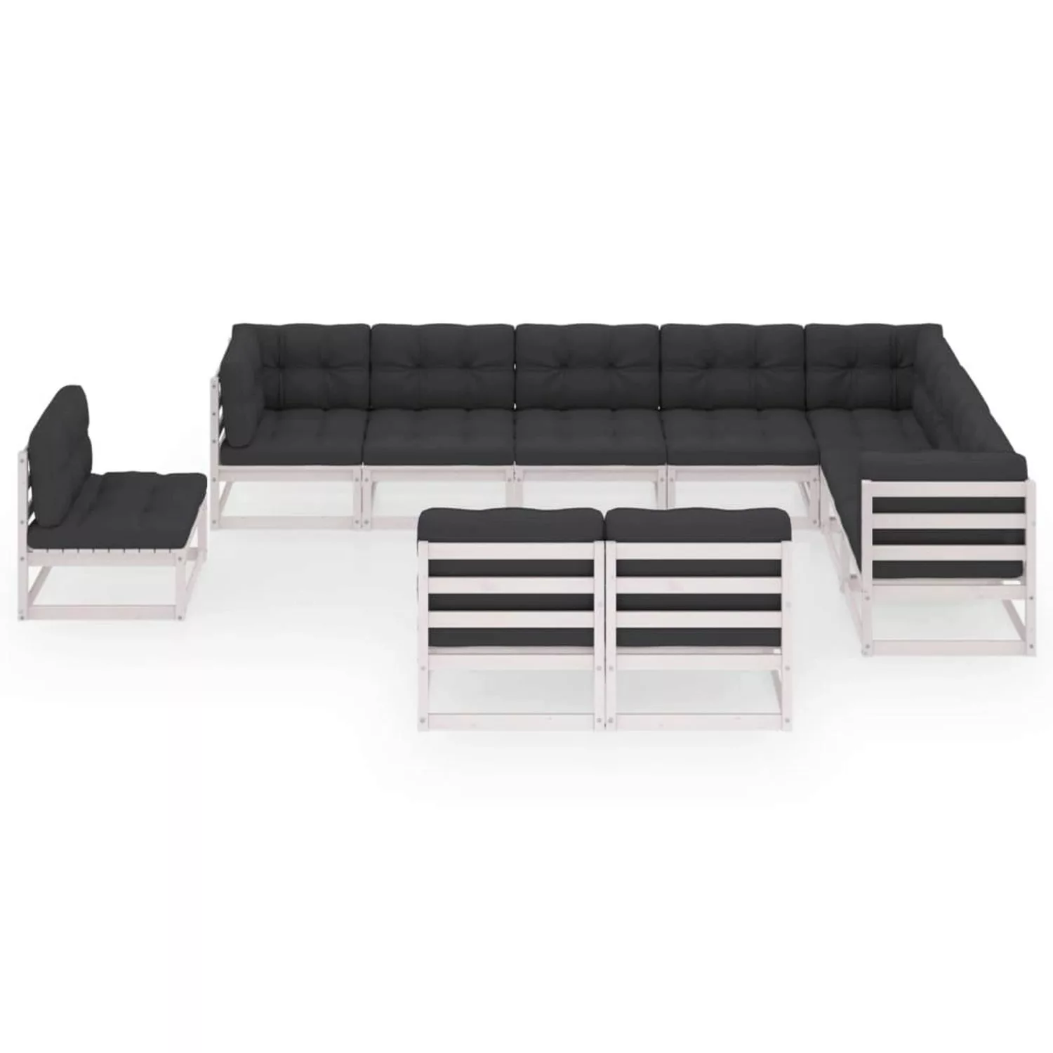 10-tlg. Garten-lounge-set Mit Kissen Weiß Kiefer Massivholz günstig online kaufen