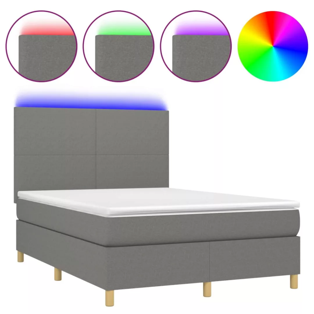 Vidaxl Boxspringbett Mit Matratze & Led Dunkelgrau 140x200 Cm Stoff günstig online kaufen