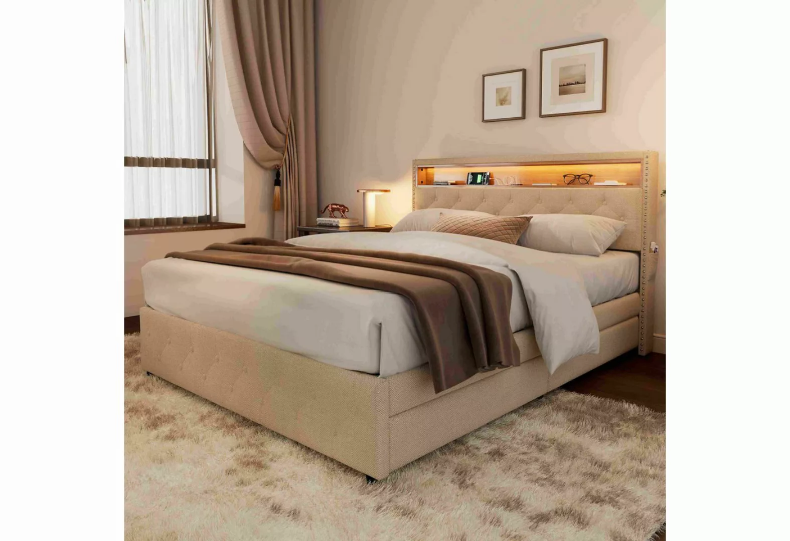 BlingBin Polsterbett mit LED-Kopfteil (1-tlg., 160*200), Das Bett ist mit 4 günstig online kaufen
