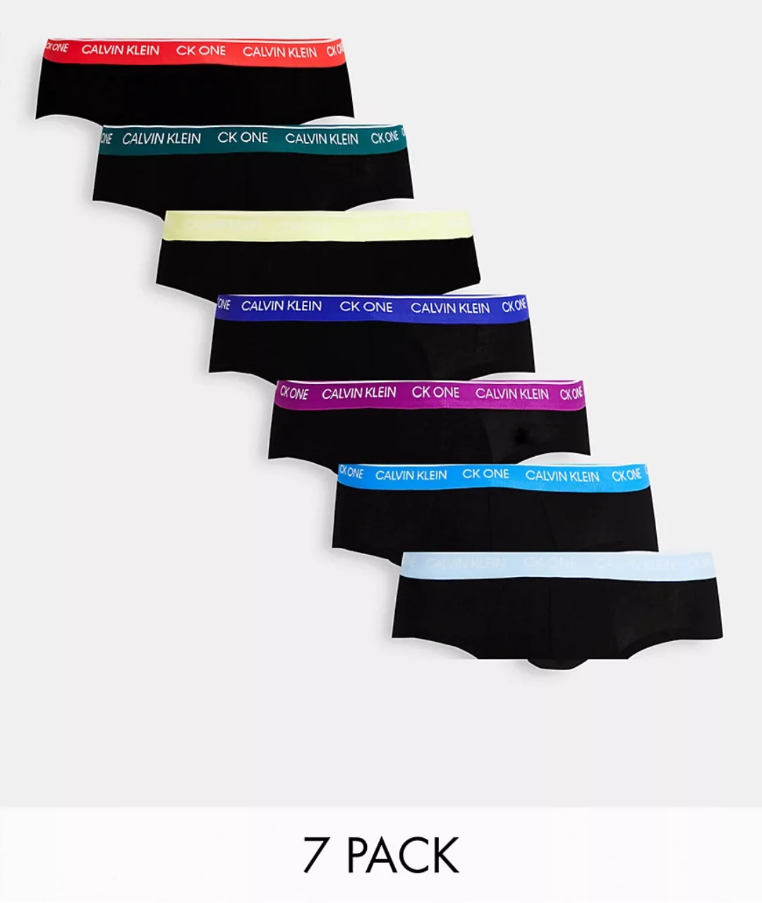 Calvin Klein – Hüftslips mit farblich abgesetztem Bund in Schwarz im 7er-Pa günstig online kaufen
