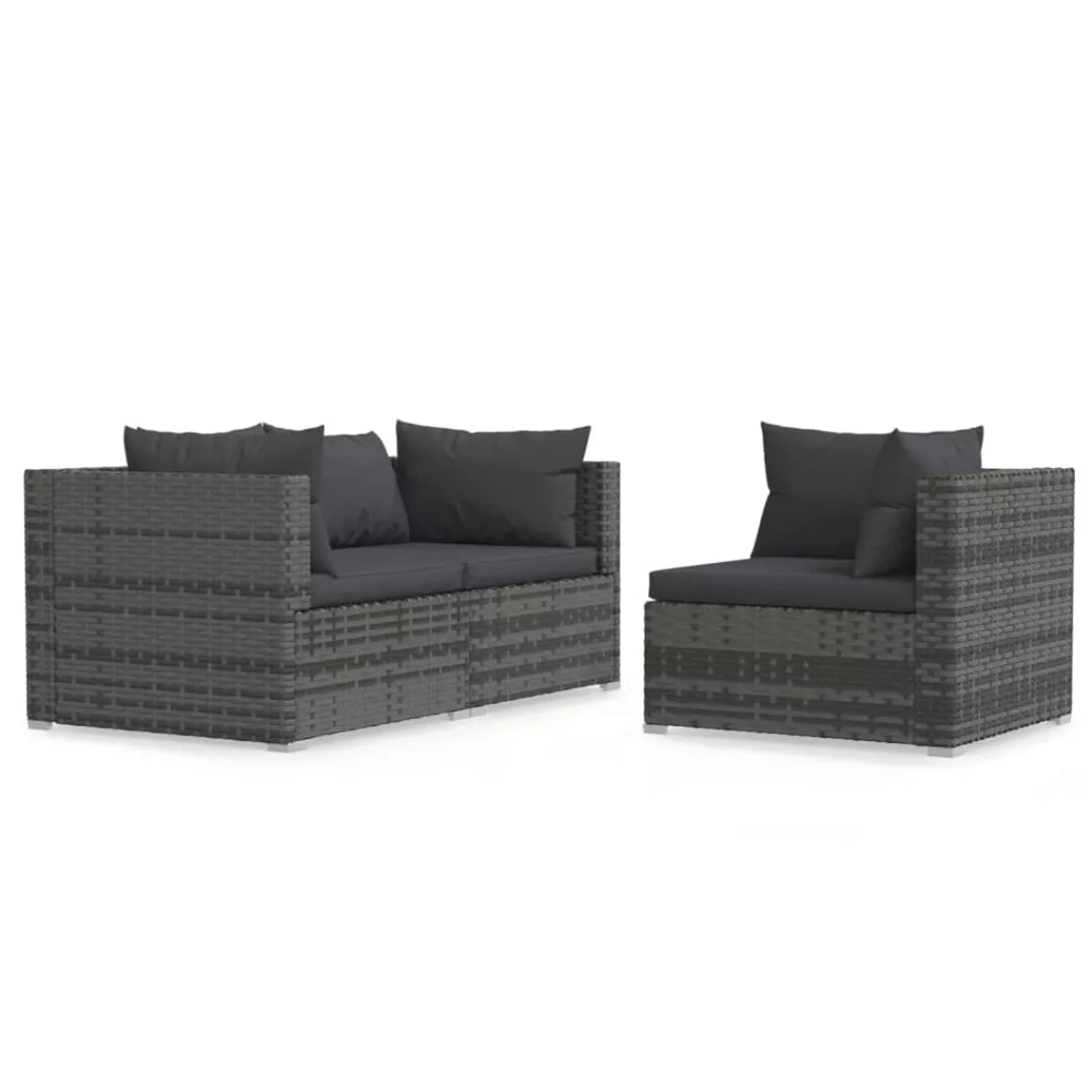 Vidaxl 3-tlg. Garten-lounge-set Mit Kissen Grau Poly Rattan günstig online kaufen