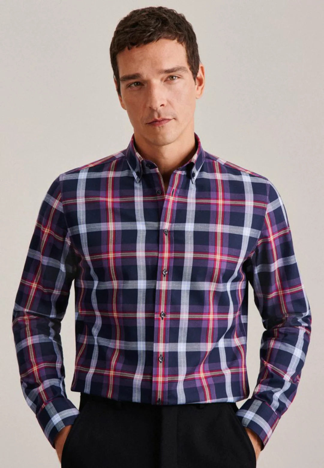 seidensticker Flanellhemd Slim Slim Langarm Button-Down-Kragen Karo günstig online kaufen