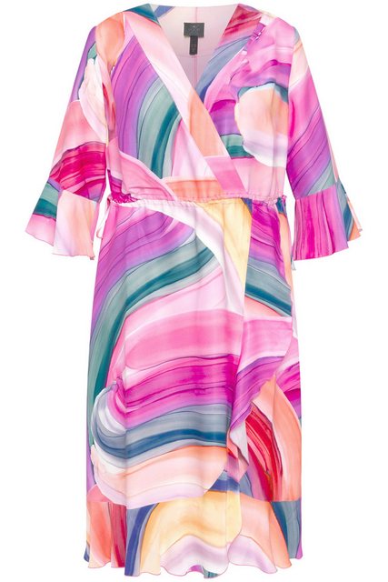 Ulla Popken Sommerkleid Midikleid Regenbogen Volants V-Ausschnitt 3/4-Arm günstig online kaufen