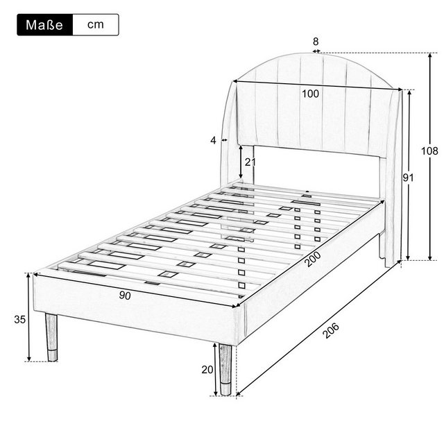 Ulife Polsterbett Samt Massivholzbett Jugendbett Holzlattenunterstützung, m günstig online kaufen