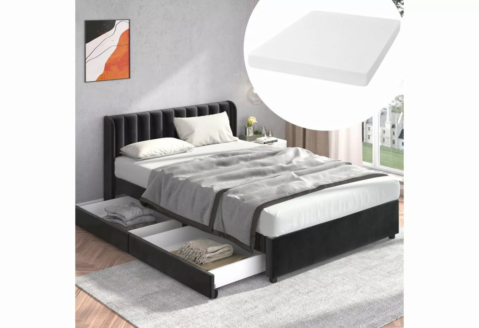SOFTWEARY Polsterbett (Doppelbett mit Komfortschaummatratze, 140x200 cm), 1 günstig online kaufen