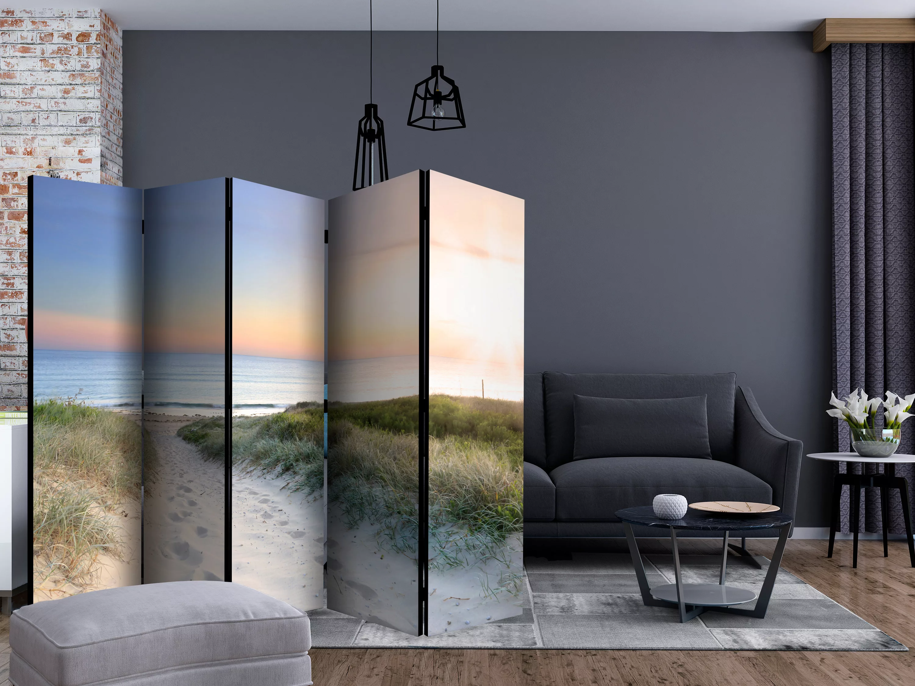 5-teiliges Paravent - Morning Walk On The Beach Ii [room Dividers] günstig online kaufen