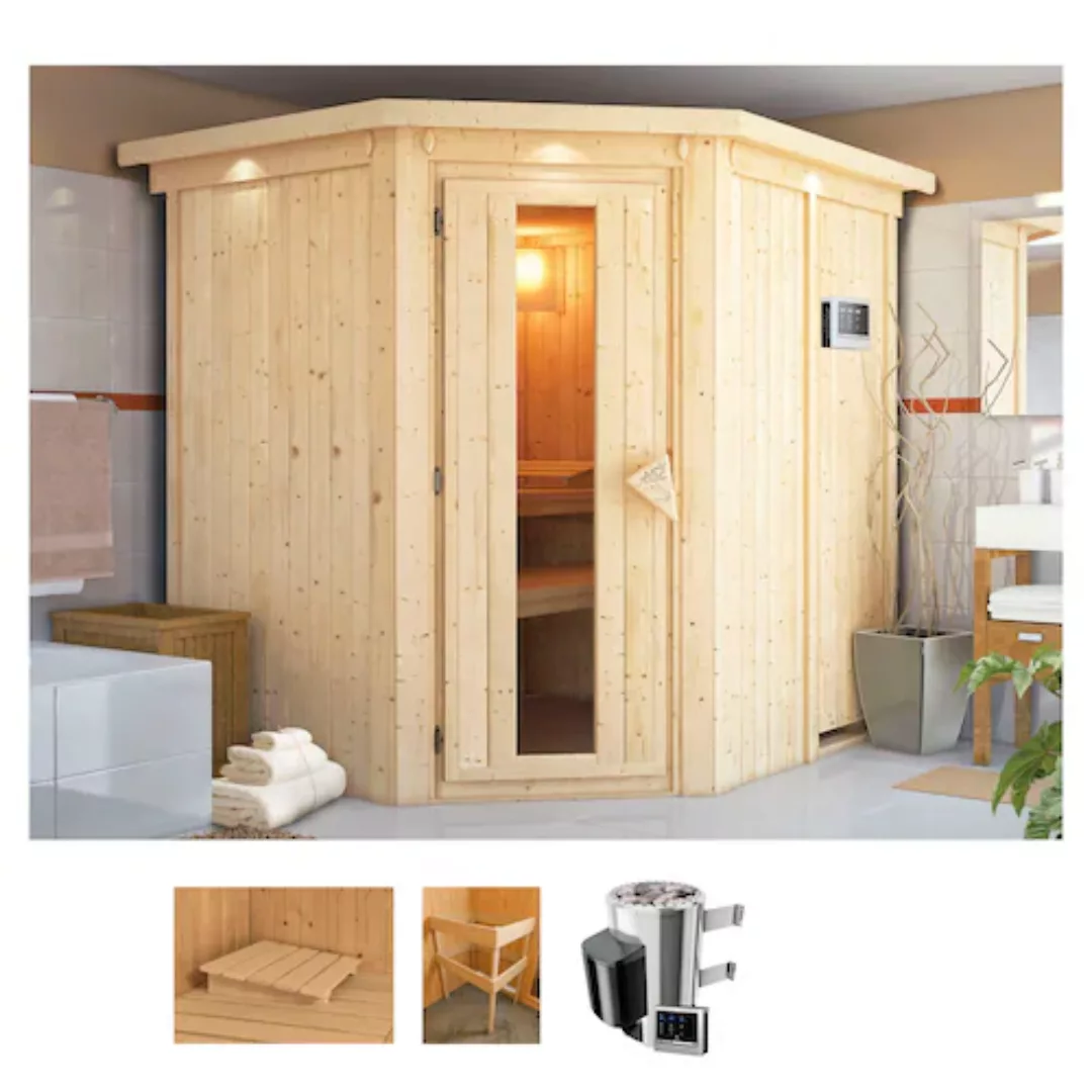 Karibu Sauna »Lellin«, (Set), 3,6-kW-Plug & Play Ofen mit ext. Steuerung günstig online kaufen