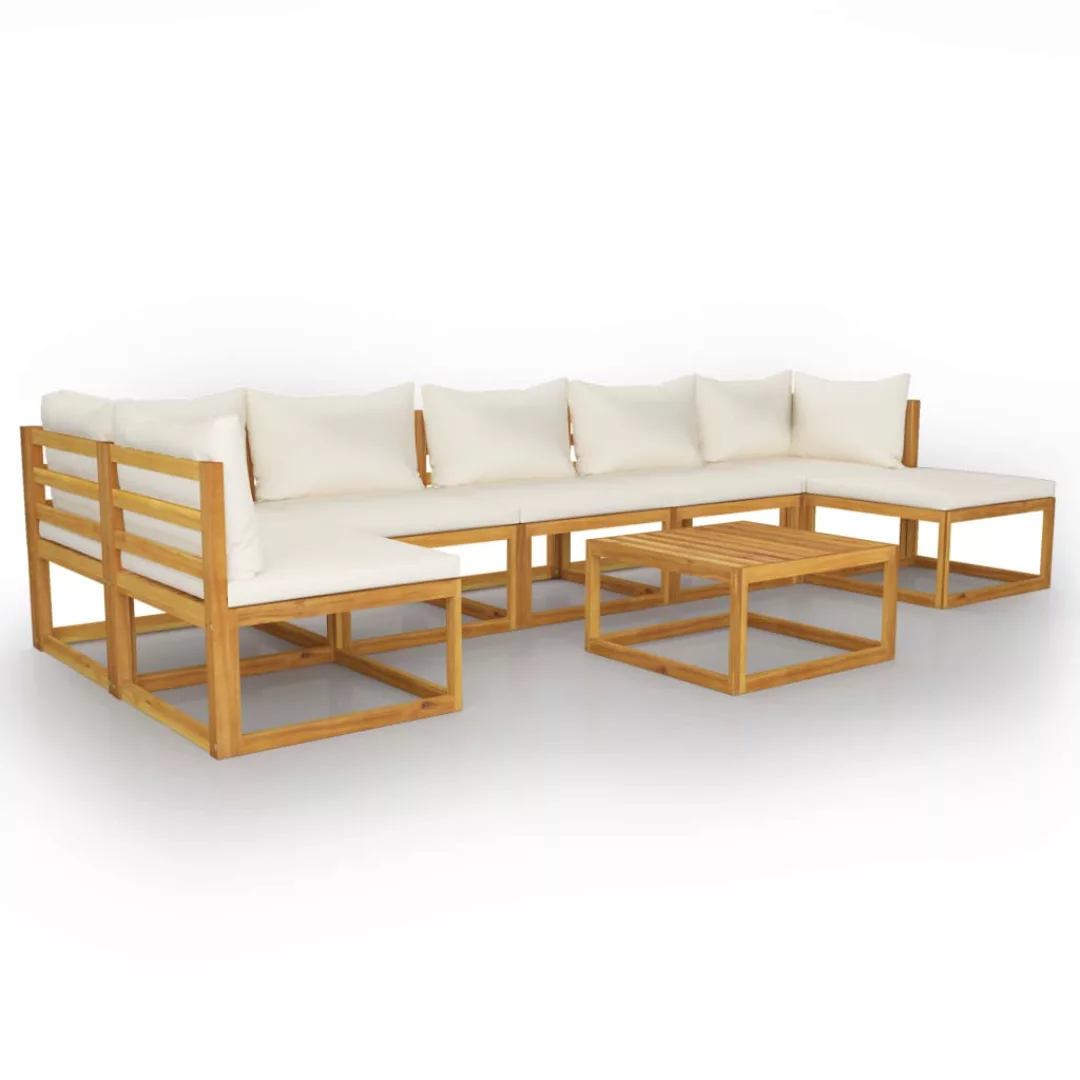 8-tlg. Garten-lounge-set Mit Auflagen Creme Massivholz Akazie günstig online kaufen