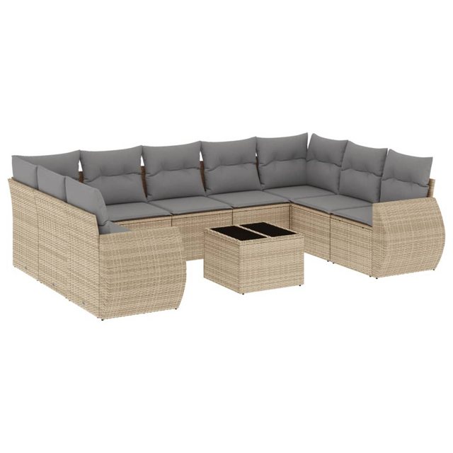 vidaXL Sofaelement 10-tlg. Garten-Sofagarnitur mit Kissen Beige Poly Rattan günstig online kaufen