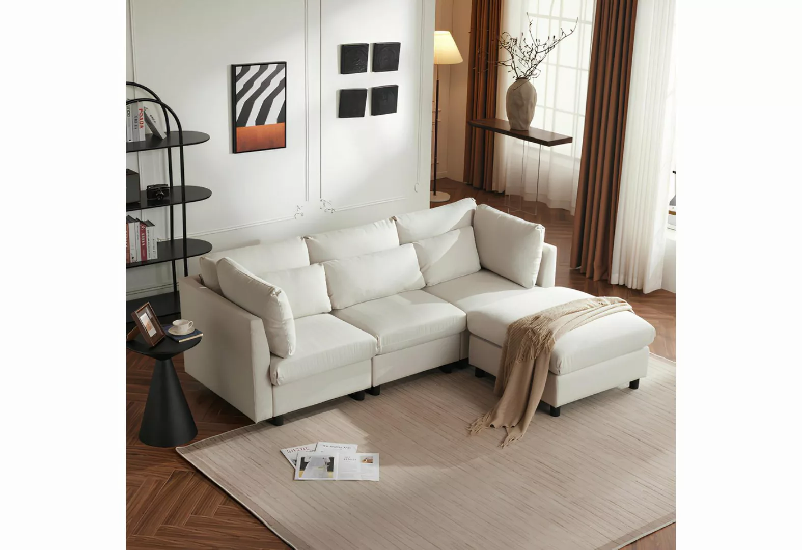 Leawin Ecksofa Modernes Design, L-förmiges Ecksofa mit 3 Sitzer und Ottoman günstig online kaufen