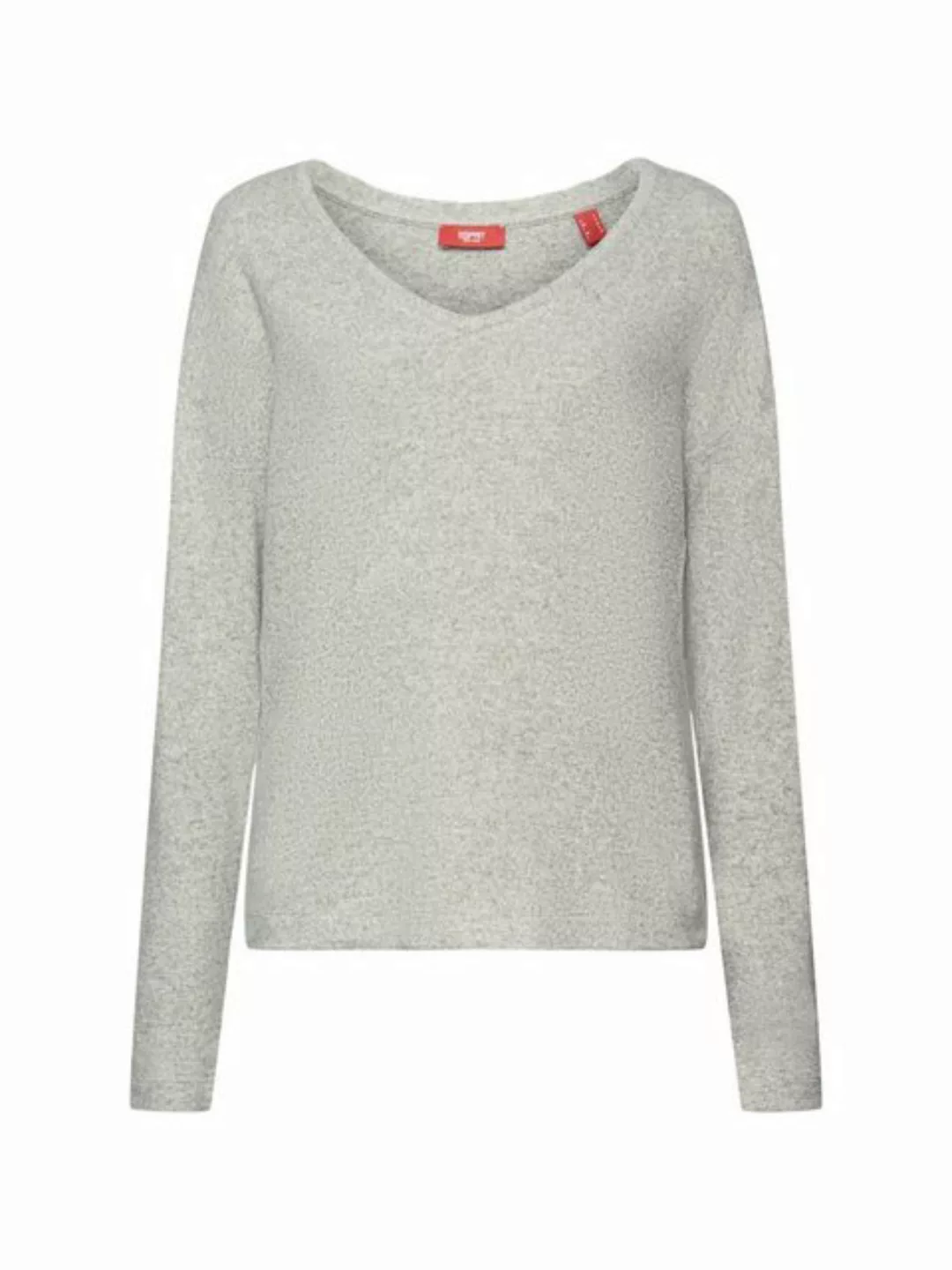 Esprit Langarmshirt Gebürstetes Longsleeve mit V-Ausschnitt (1-tlg) günstig online kaufen