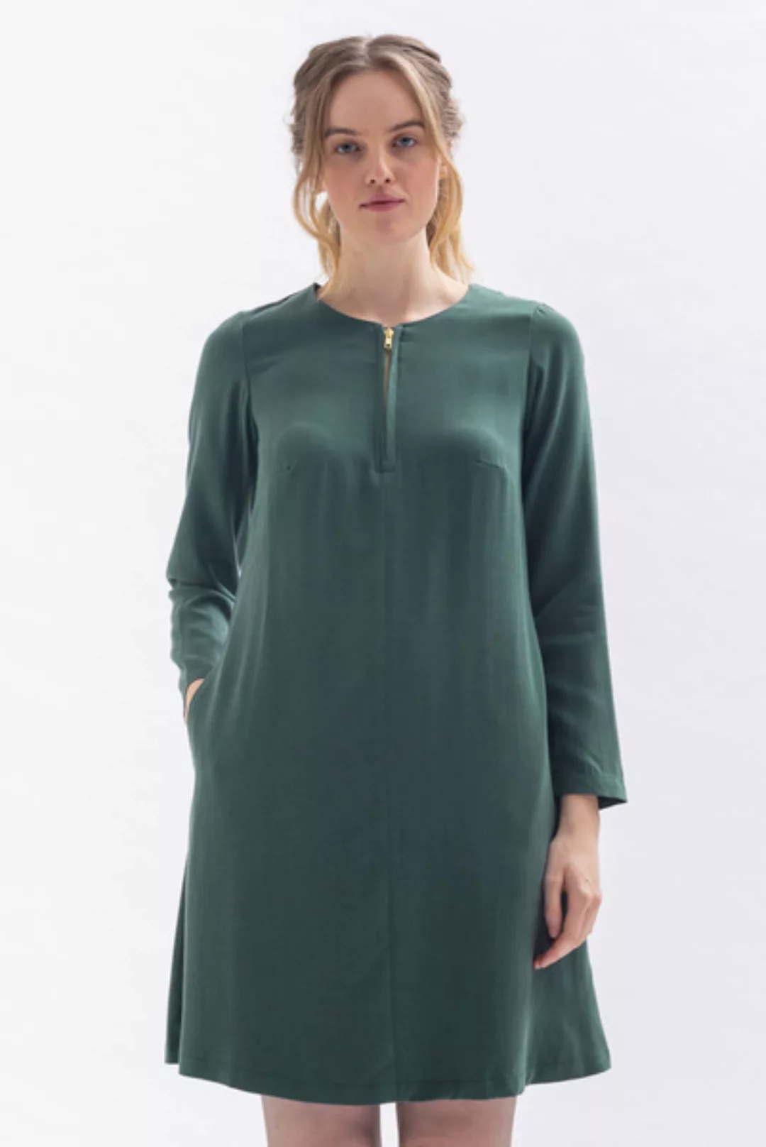 Knielanges Kleid Kla-ra Aus Tencel In Blau, Grün Und Merlotrot günstig online kaufen
